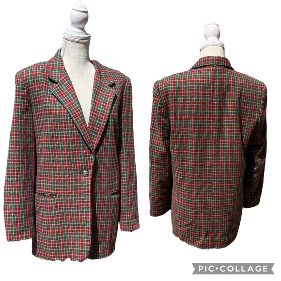 Vintage 90s Plaid Tartan oversized blazer size L - Picture 1 of 5